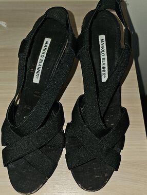 Manolo Blahnik Crisscross Cork Slingback Sandal